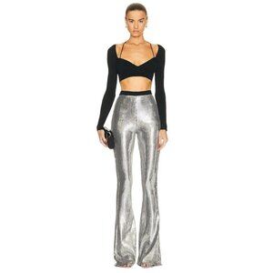 David Koma Sequin Flared Trouser in Silver & Black UK 14 USA 10 New Womens pants